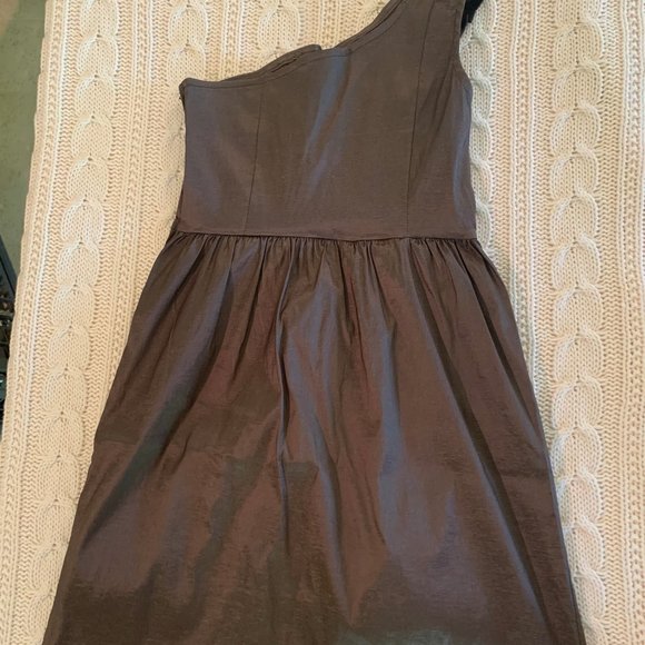 Brown Metallic One Shoulder Party Dress - Picture 5 of 5